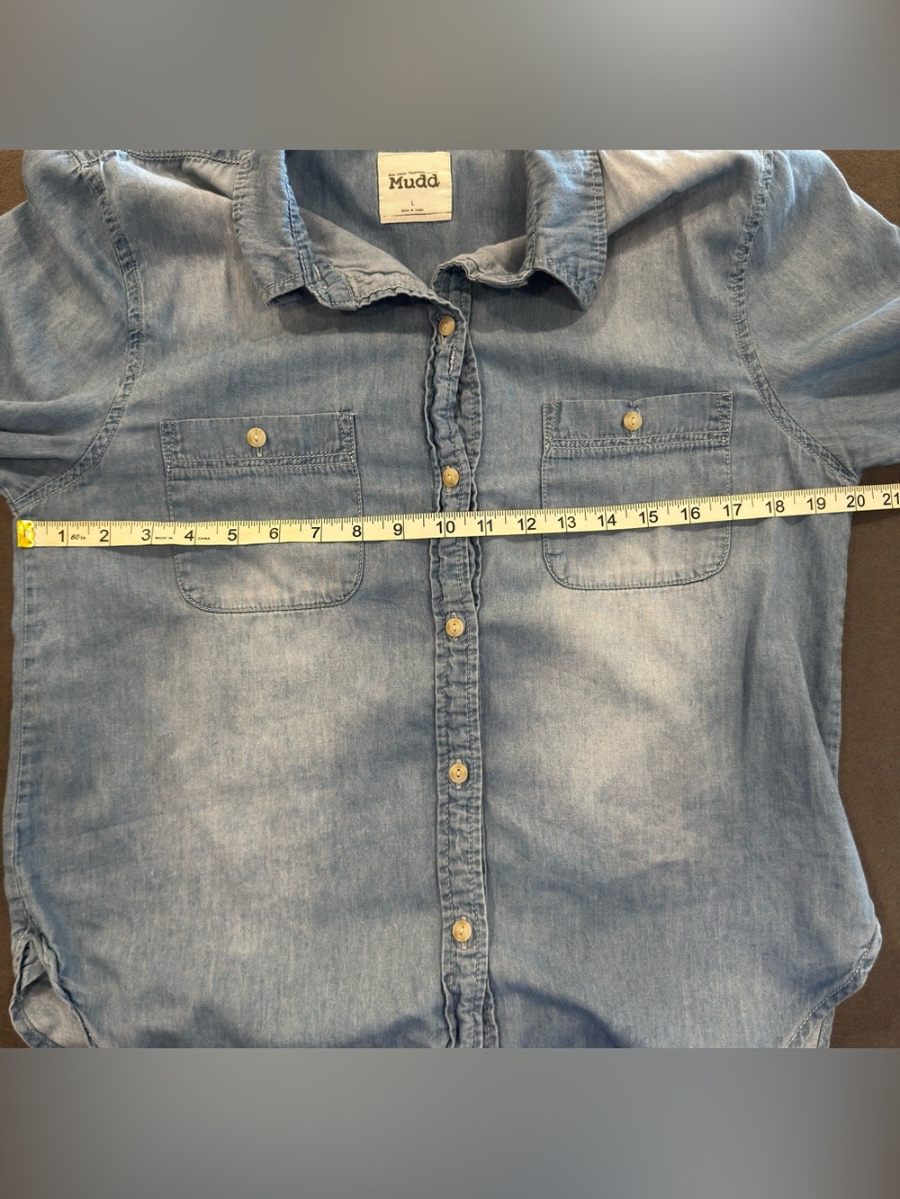 Mudd Light Blue Denim Button-Down Shirt with Chest Pockets